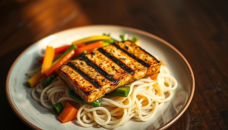 Grilled Tofu with Stir-Fried Vegetables & Rice Noodles